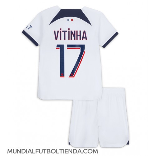 Camiseta Paris Saint-Germain Vitinha Ferreira #17 Segunda Equipación Replica 2023-24 para niños mangas cortas (+ Pantalones cortos)
